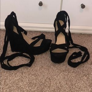 Black lace up wedges